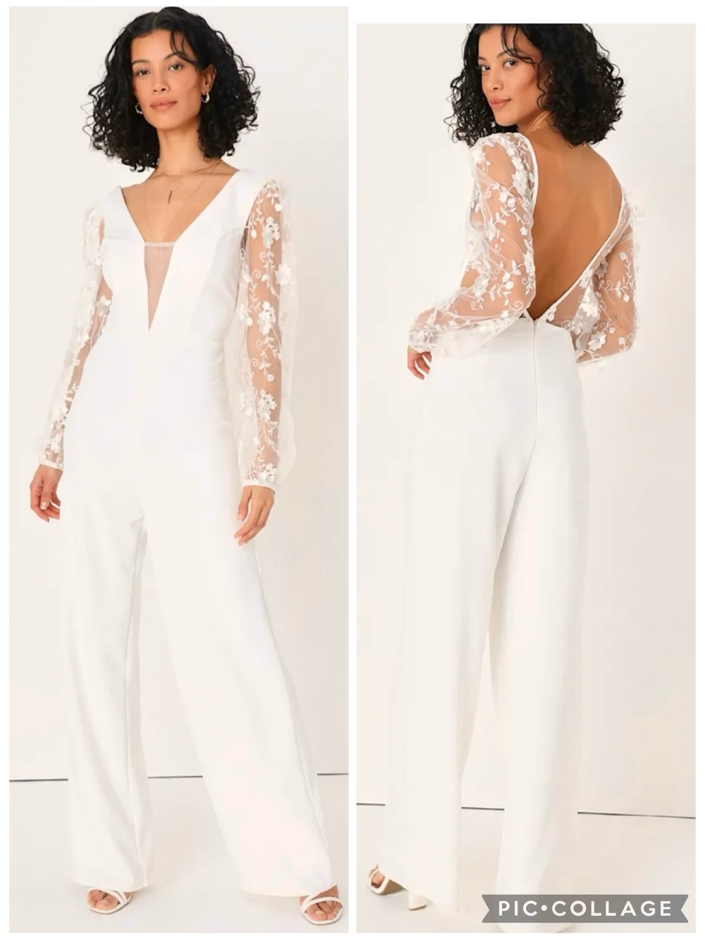 Lulus Precious Elegance Jumpsuit Off White Embroidered Lace Long Sleeves M NWT